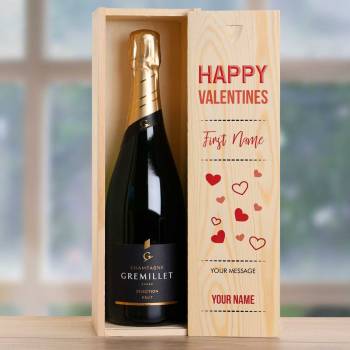 Happy Valentines Personalised Single Wooden Champagne Box