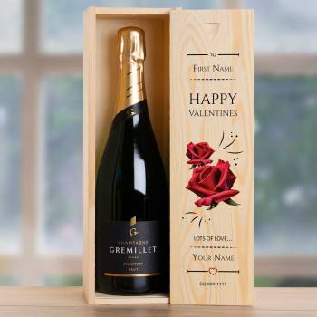 Roses Happy Valentines Personalised Single Wooden Champagne Box