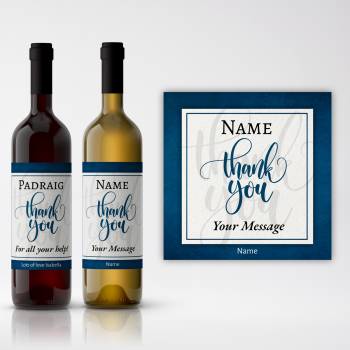 Thank You Any Name Any Message Blue Personalised Wine