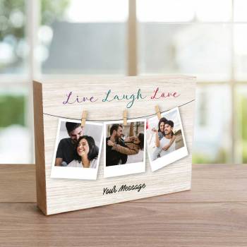 Live Laugh And Love Any Photo - Wooden Photo Blocks