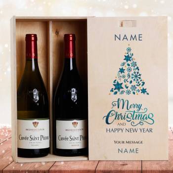 Christmas Tree Personalised Wooden Double Wine Box