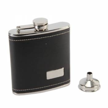 Black Hip Flask with Engraving Plate & Funnel - Engraved With Your Message