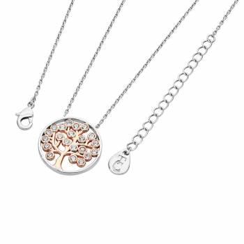 Tipperary Tree of Life Two Tone Silver Circle With Rose Gold Tree & Circle Cz Pendant