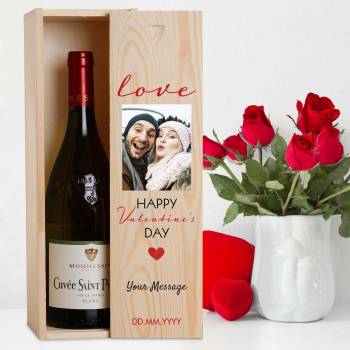 Love Happy Valentine's Day Any Photo - Personalised Wooden Single Wine Box