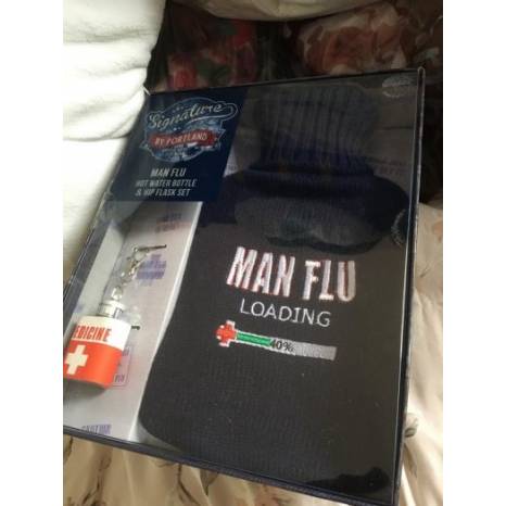 Man Flu Hot Water Bottle & Hip Flask Gift Set - Navy