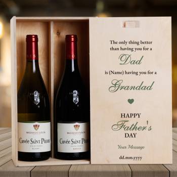 Any Message Happy Father's Day Dad And Grandad Green - Personalised Wooden Double Wine Box