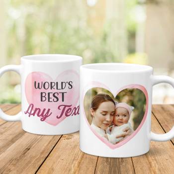 World's Best Any Title And Photo Pink Watercolour Heart - Personalised Mug