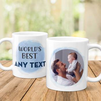 World's Best Any Title And Photo Blue Watercolour - Personalised Mug