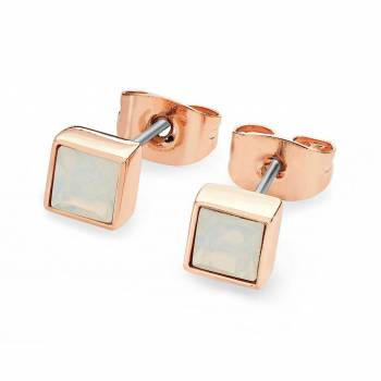Tipperary Crystal Rose Gold Square October Birthstone Earrings - Opal