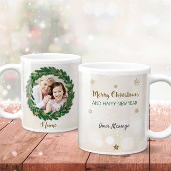 Any Photo Merry Christmas Wreath - Personalised Mug