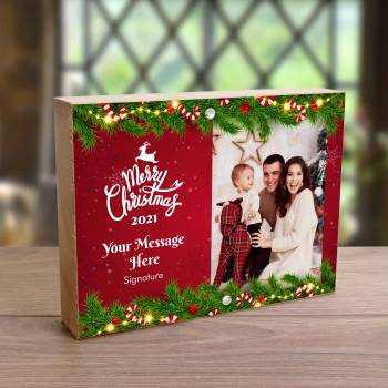Merry Christmas Any Message And Photo - Wooden Photo Blocks