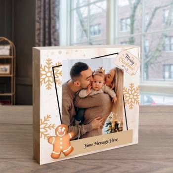 Gingerbread Man Photo and Message - Wooden Photo Blocks