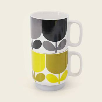 Orla Kiely Atomic Flower Slate/Ochre Set of 2 Mugs