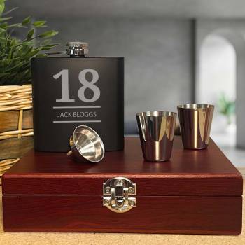 Age and Name - Personalised Coated Hip Flask