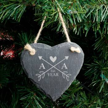 Initials and Year - Personalised Heart Slate Hanging Decoration