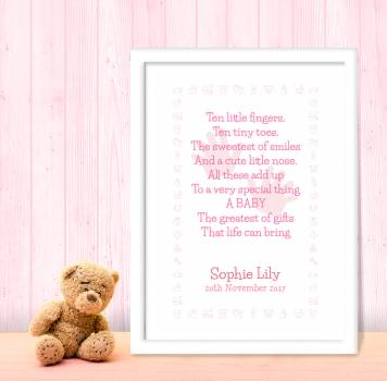 Ten Little Toes Poem - Pink - Personalised Poster
