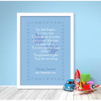 Ten Little Toes Poem - Blue- Personalised Poster