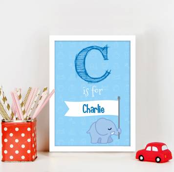 Letter & Name - Blue - Personalised Poster