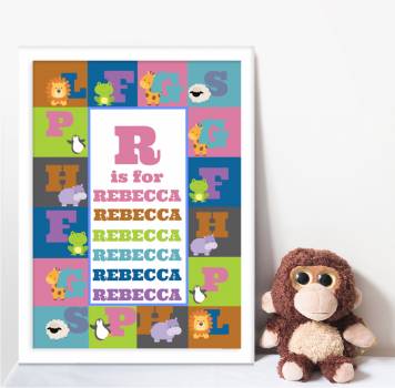 Cute Animal Alphabet Baby Boy Personalised Poster