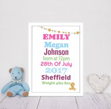 Stars Baby Girl Personalised Poster
