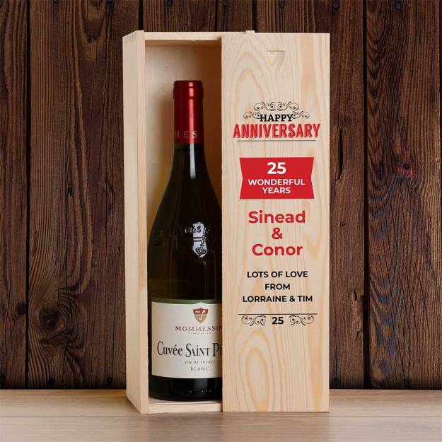 Happy Anniversary Personalised Wooden Single Wine Box (INCLUDES WINE)