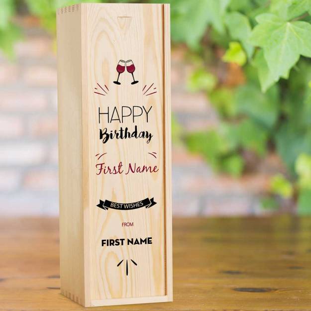 Best Wishes Birthday Personalised Wooden Single Wine Box (INCLUDES WINE)