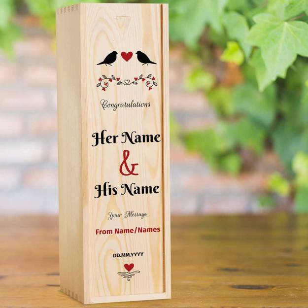 Love Birds Congratulations Personalised Wooden Champagne Box (INCLUDES CHAMPAGNE)