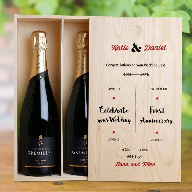 Wedding Personalised Double Wooden Champagne Box