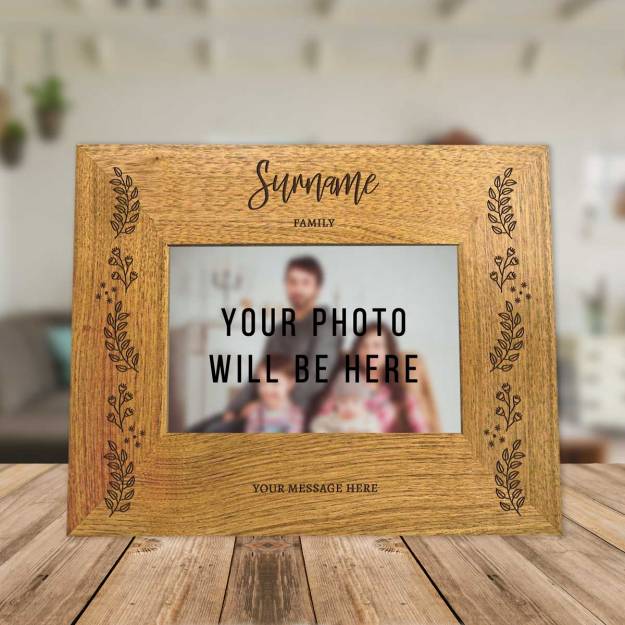 Family Surname Engraved Any Message Solid Oak Effect Picture Frame