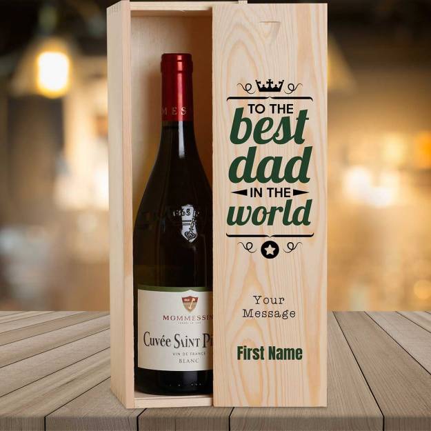 Best Dad Personalised Wooden Single Wine Box (Includes Wine)