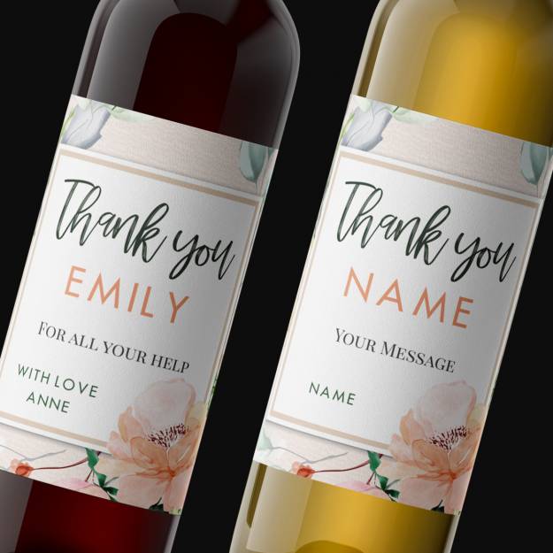 Thank You Watercolor Floral Personalised Wine