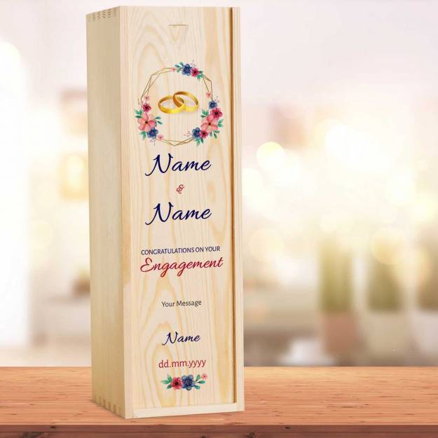 Congratulations On Your Engagement Flowers Personalised Wooden Single Wine Box