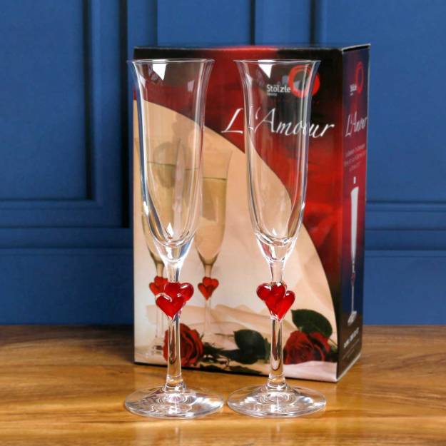 Mr And Mrs - Pair Of Personalised Red Hearts Champagne Flute