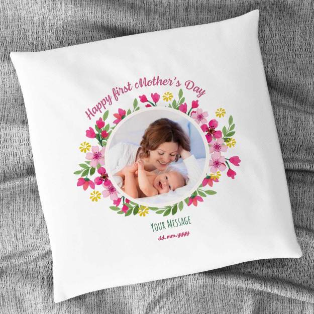Happy Mother's Day Pink Flowers Personalised Square Cushion