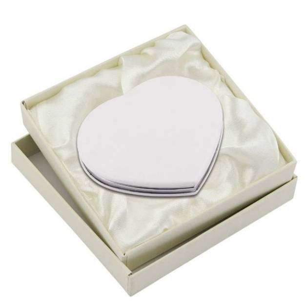 Personalised White Heart Compact Pocket Mirror