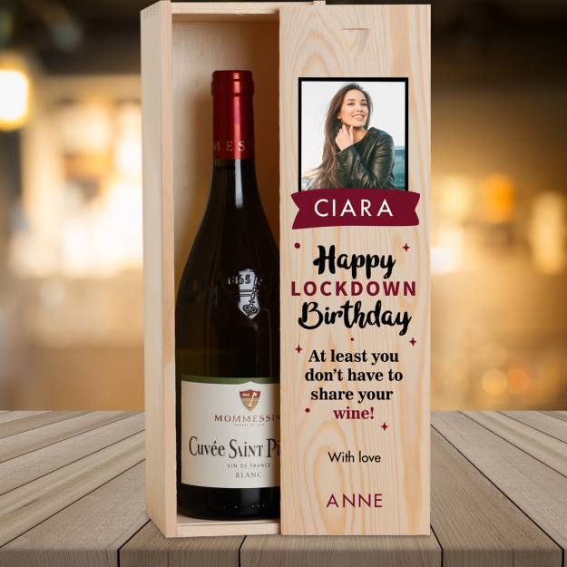 Happy Lockdown Birthday - Personalised Wooden Single Wine Box