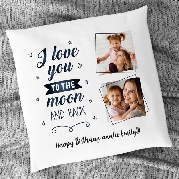 I Love You To The Moon And Back Any 2 Photos Personalised Cushion Square