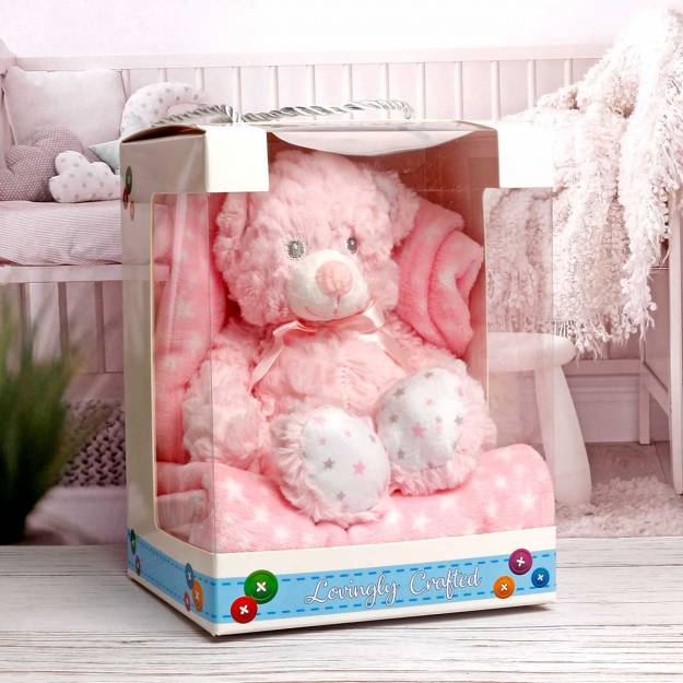 Baby Bear & Blanket (Blue or Pink)