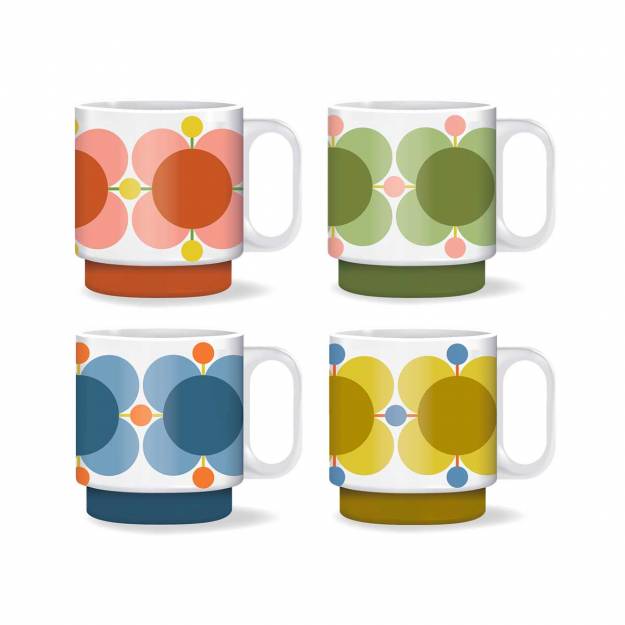 Orla Kiely Stackable Fifties Flower Set of 4 Mugs
