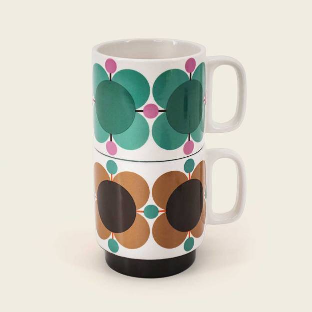 Orla Kiely Atomic Flower Jewel Set of 2 Latte Mugs
