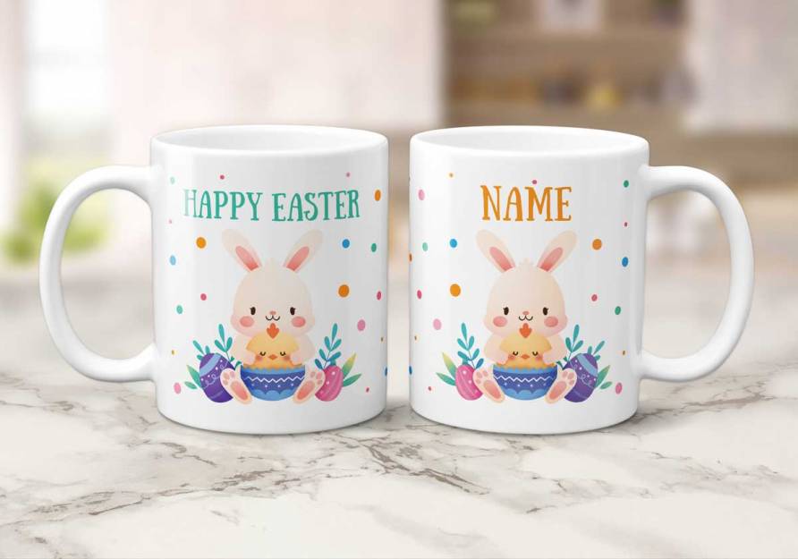 Happy Easter Any Name Bunny And Chick - Personalised Mug