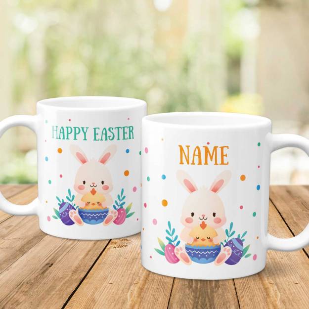 Happy Easter Any Name Bunny And Chick - Personalised Mug