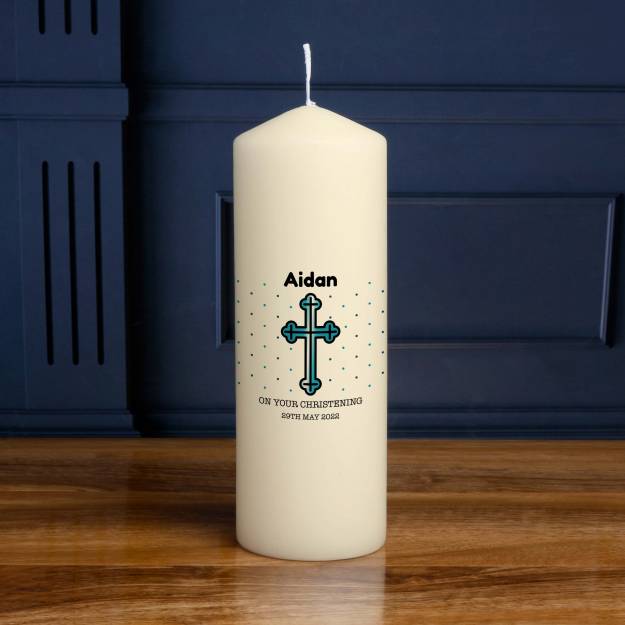 On The Christening Of Any Name Cross - Personalised Candle