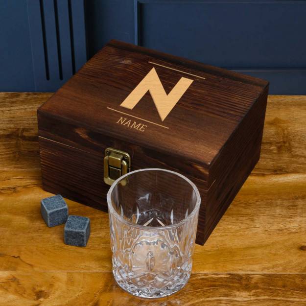 Personalised Initial and Name - Wooden Boxed Whiskey Set