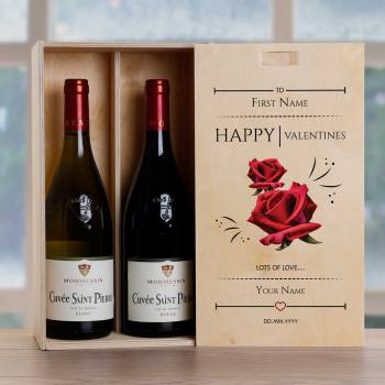 Roses Happy Valentines Personalised Wooden Double Wine Box