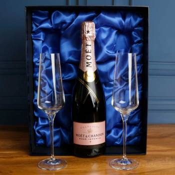 Moet & Chandon Rose Champagne with Crystal Flutes in Gift Box - Engraving Optional