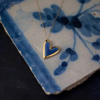 Wedgewood Blue & Gold Heart Necklace from Danu