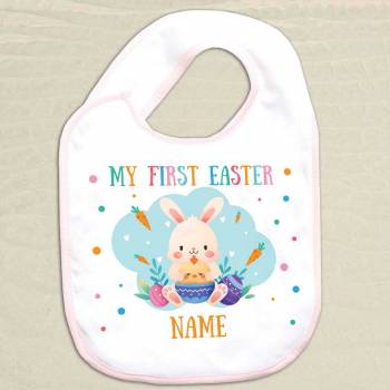 My First Easter Any Name Bunny And Chick Personalised Baby Bib