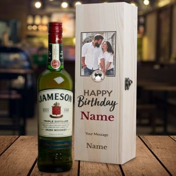Happy Birthday Name & Photo Whiskey - Personalised Wooden Box