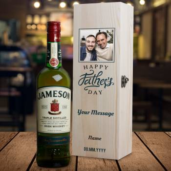 Happy Father's Day Square Photo Whiskey - Personalised Wooden Box